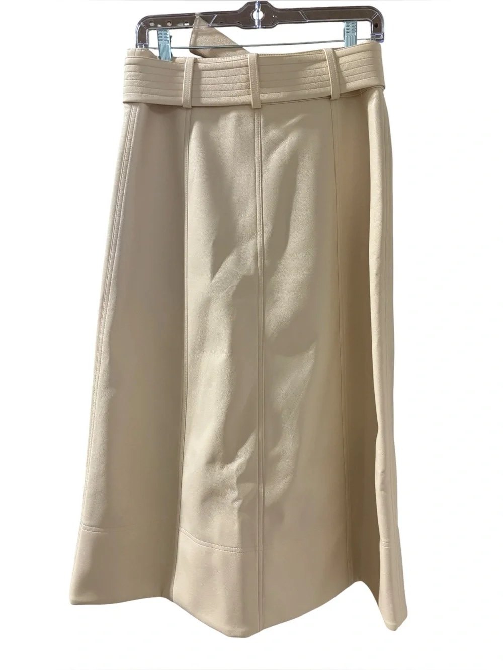 Marie Oliver Cream Tie-Waist Faux Leather Midi Skirt with Front Zip Size‎ 4